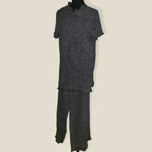 Ona two piece LagenLook tunic pants set black grey comfort casual M/L cotton